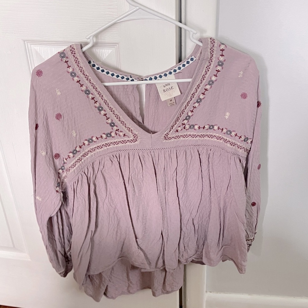 KNOX ROSE Mauve Embroidered Blouse M